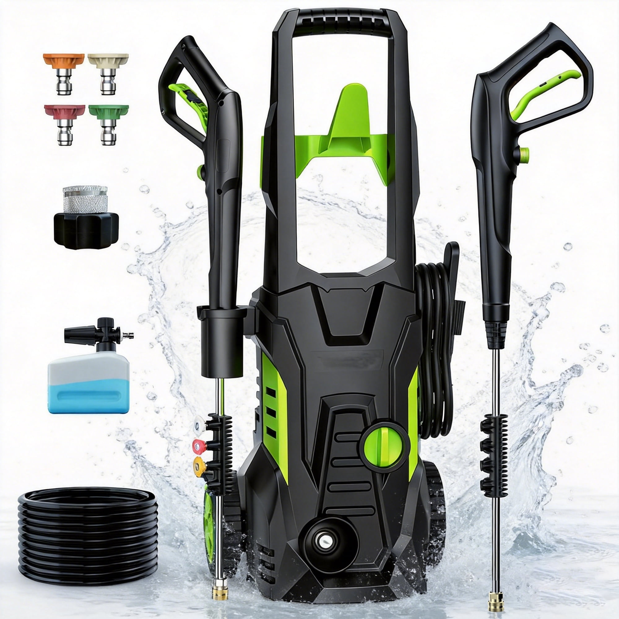 Electric Pressure Washer, 5000PSI Max 3.0 GPM Hidrolavadora, Portable Power Washer with 25FT Cord, 23FT Hose, 4 Nozzles, for Cars, Driveways, Fences, Patios