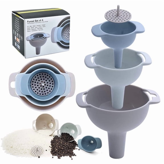 Kitchen Funnel Set - 4Pcs Funnels for Filling Bottles | Stackable Kitchen Gadgets | Essential Home & Kitchen Accessories
