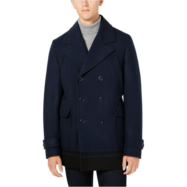 Calvin Klein Mens Wool Pea Coat, Blue, Large 