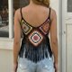 thumbnail image 4 of Mujeres de Verano Tops Casual Gancho de Mano Color Mixto Patchwork Strapless Borded Top para las Mujeres de Verano, Moda Casual Ligero, 4 of 5