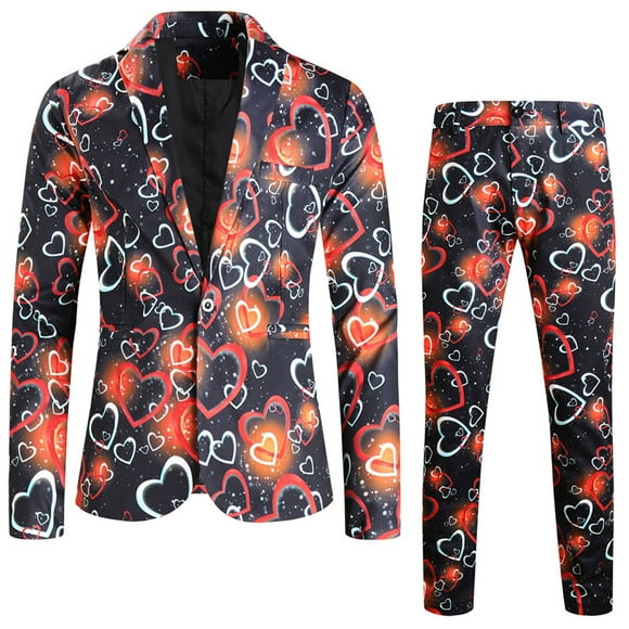 toraway Casual Mens Suits 2 Piece Loose Fit Mens Valentine Day Love Printing Dinner Date Suit Jacket Suit Pants Two Piece Suit XXXXL