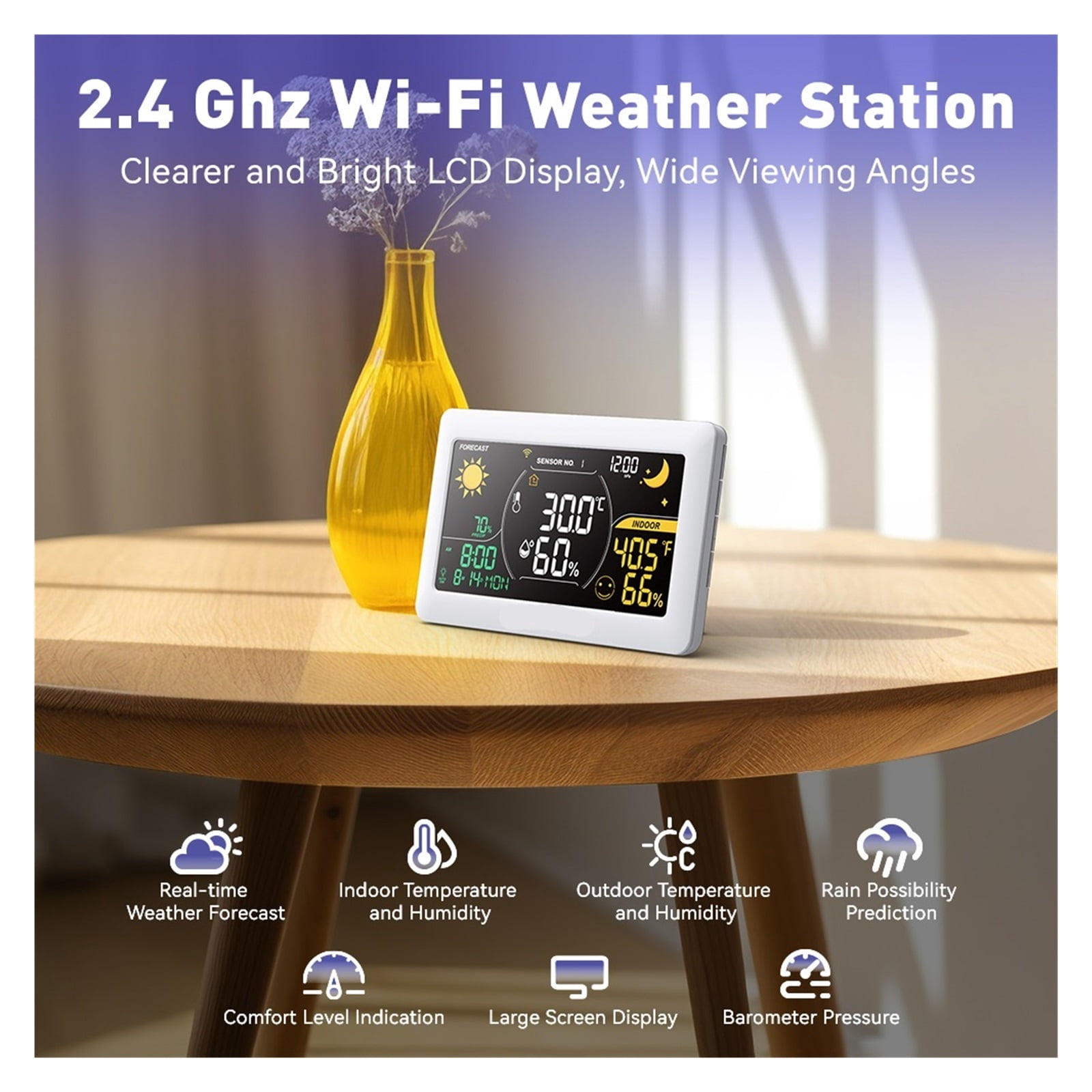 Weather Station Wireless Indoor Outdoor Thermometer Hygrometer Wall Alarm Clock
