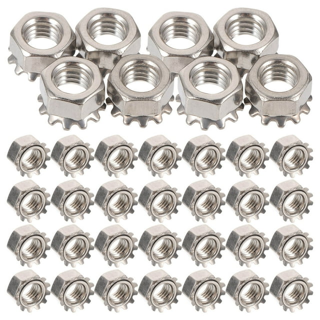 UPOUART 50Set Lock Nut Stainless Steel Hexagonal Hardware Fastening Silver