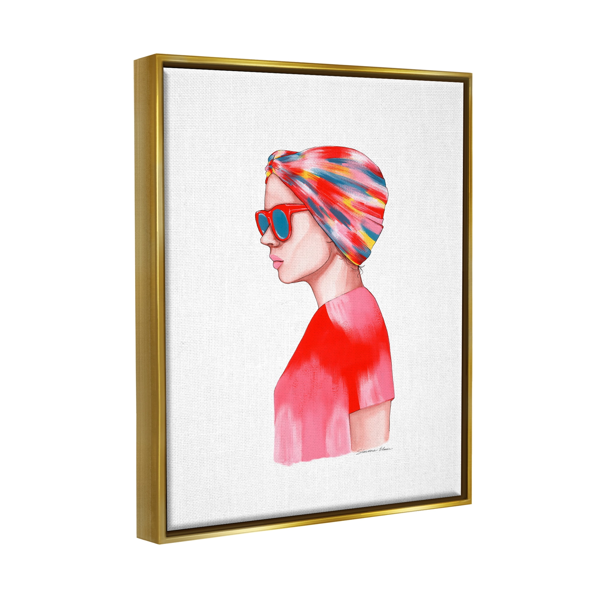 Stupell Industries Woman in Red Headwrap Beauty & Fashion Painting Gold Floater Framed Art Print Wall Art, 25 x 31