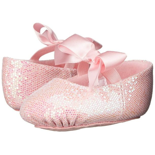 Dance Class - Girls Pink Leather Outsole Satin Bow Glitter Ballet Shoes ...