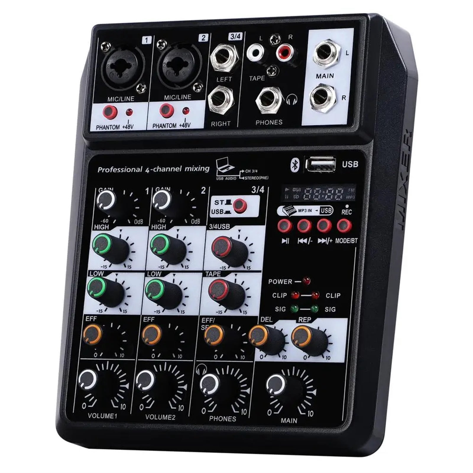 Wireless 4-channel Audio Mixer Console Portable Microphone Sound Mixing Console USB Interface Dj Mixer ,Precision Control
