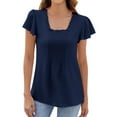 thumbnail image 1 of Mujeres de Manga Corta Tops Casual Color Sólido Cuadrado Cuello Ruffled Camiseta Blusa, Poliéster Moda Superior, Lavado a Mano Casa de Uso Diario, 1 of 9