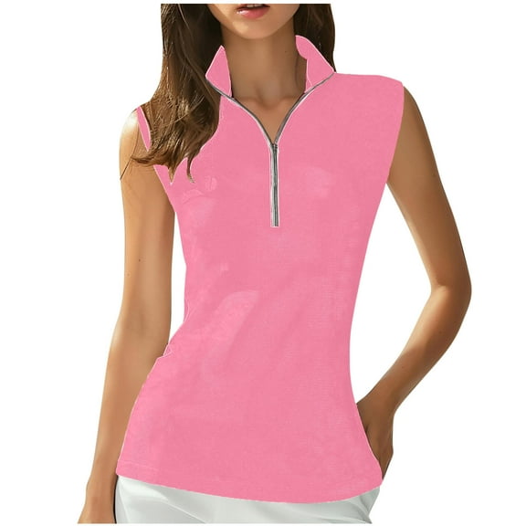 MOJOGO Women's Sleeveless Tops Half Zip Up Collared Tank Tees Breathable Mesh Athletic Top for Summer Outdoor Pink M