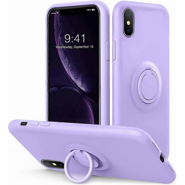 for iPhone Xs/X Case Kickstand | Baby Grade Liquid Silicone | 10ft Drop Tested Protective, Microfiber Lining Shockproof Full-Body Cover Case for iPhon