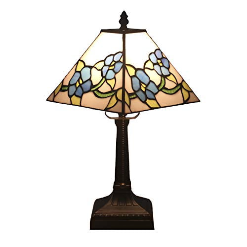 FSLiving Tiffany Style Table Lamp Mosaic Stained Nightlight Handmade Glass Lamp Shade Antique Vintage Desk Lamp with Pull Chain Bedside Lamp TD0305-Y02