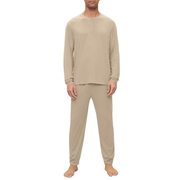 Hogleaql Mens Pajama Set, 2 Piece Henley Long Sleeve Tee and Pants Pockets Pj Set Lounge Comfy Loose Fit Fall Winter Trendy Solid Color Sleepwear Light Green L