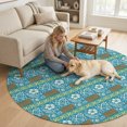thumbnail image 2 of Bohemia Round Area Rug 5Ft Washable Circle Rugs for Living Room Bedroom, Tropical Plants Floral Plaid Vintage Rustic Blue Non-Slip Carpet Floor Mats Indoor Outdoor Carpet Runner Aesthetic Home Decor, 2 of 8