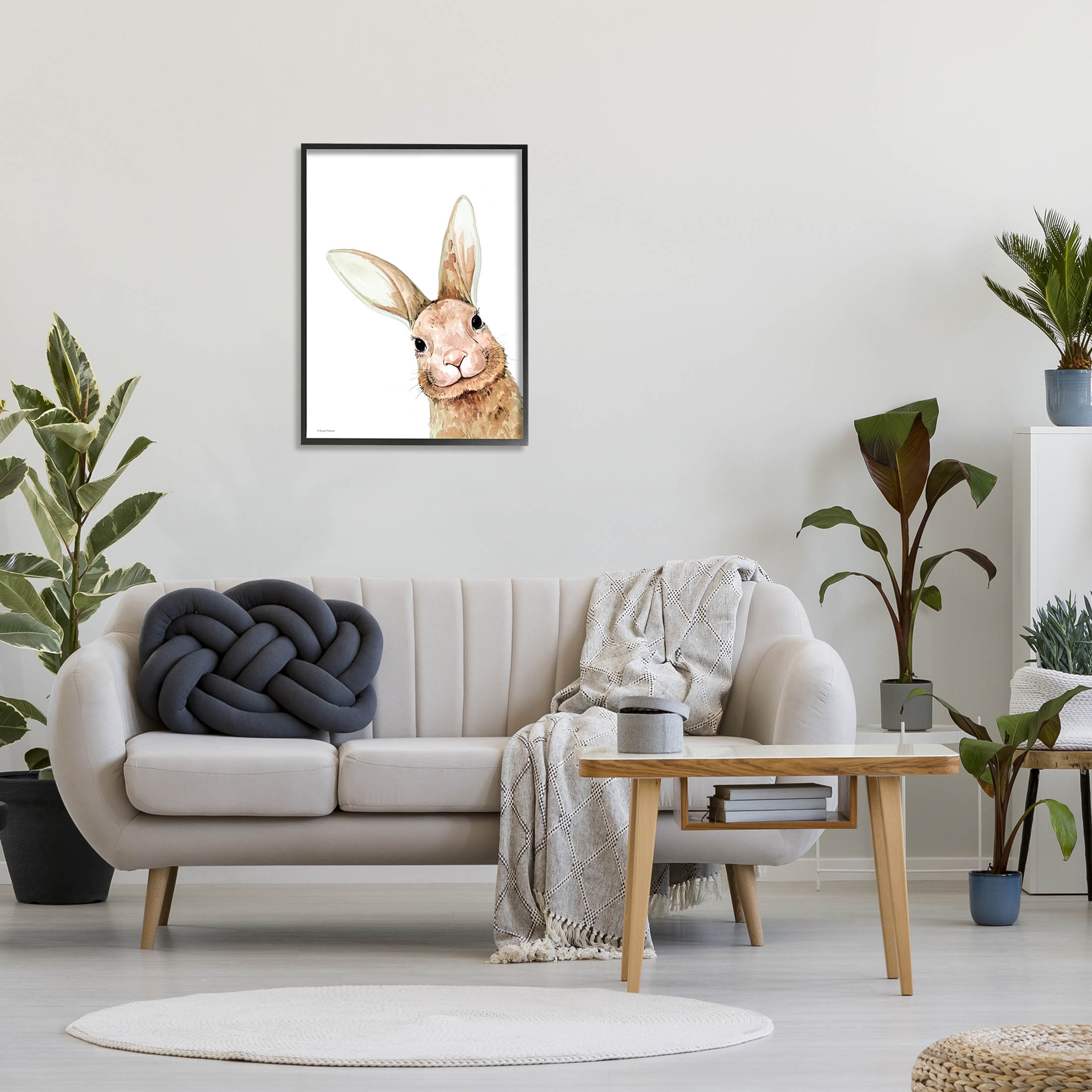 Stupell Industries Smiling Bunny Wildlife Graphic Art Black Framed Art Print Wall Art, Design by Rachel Nieman
