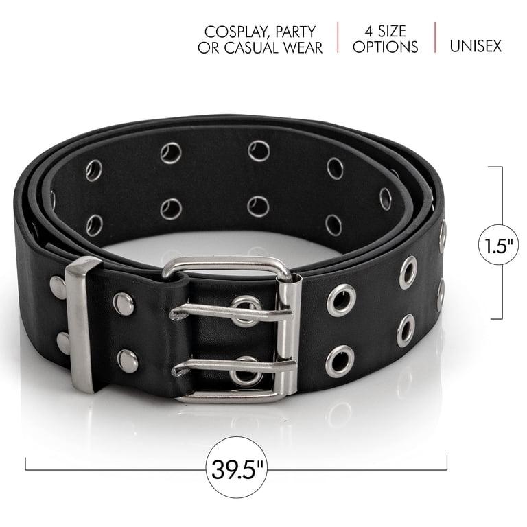 Skeleteen Double Grommet Punk Belt - Black Faux Leather 2 Prong