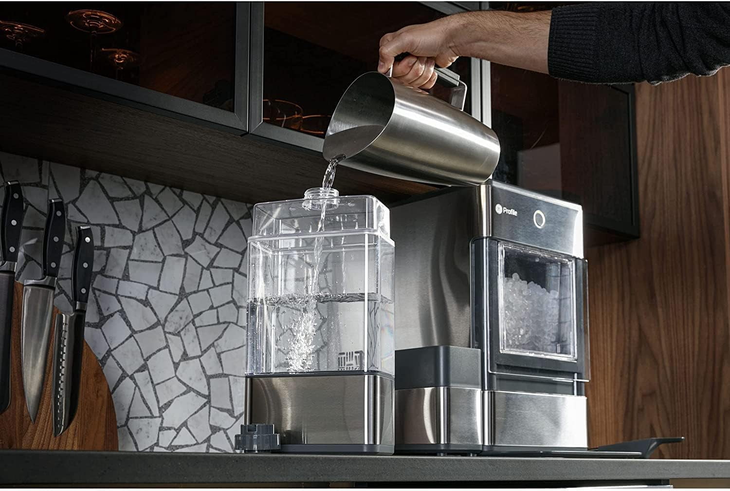 Countertop Nugget Ice Maker with Side Tank | Portable Ice Machine with Bluetooth Connectivity | Smart Home Kitchen Essentials | Stainless Steel Finish | Up to 24 lbs. of Ice Per Day