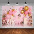 thumbnail image 4 of Girl 1st Birthday Backdrop Pink Balloons Gold Butterfly Sweet One Children Birthday Party Decoration Floral Photography(7X5FT), 4 of 4