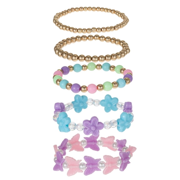Wonder Nation Girls Butterflies & Flowers Beaded Stretch Bracelets, Pastel Multicolored, 5 Pieces