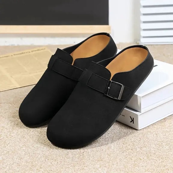 Men's Slip-On Mules - All-Season Casual Shoes Design - Black/Sand/Camel (EU 39-44) | Lightweight s for Beach with Buckle-Like Strap (No Laces/Belt), Cushioned Round-Toe , Office & Casual Attire - Low