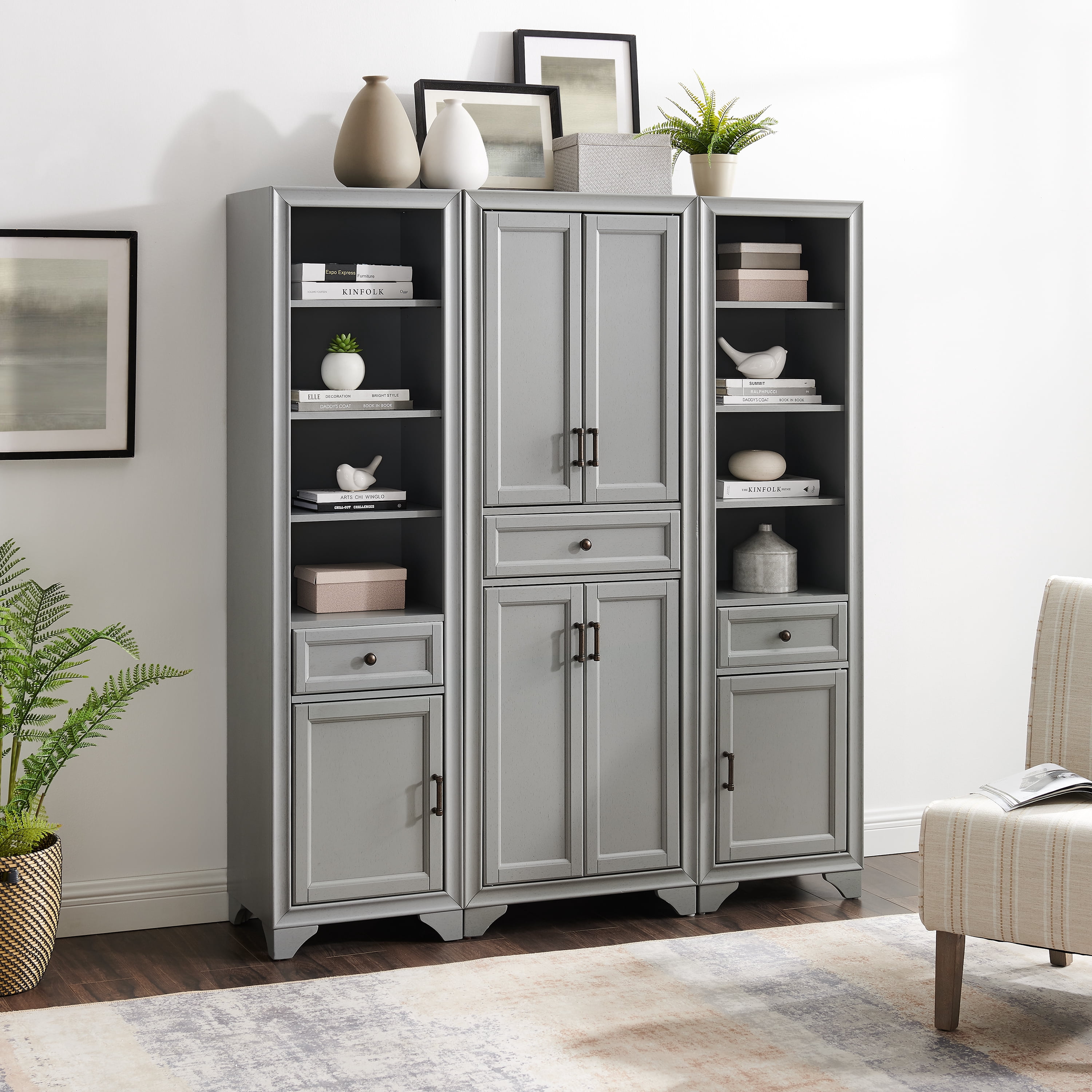 Crosley Furniture Tara 3-Piece Pantry Storage Cabinet Set with Shelves, Kitchen, Dining, or Laundry Room