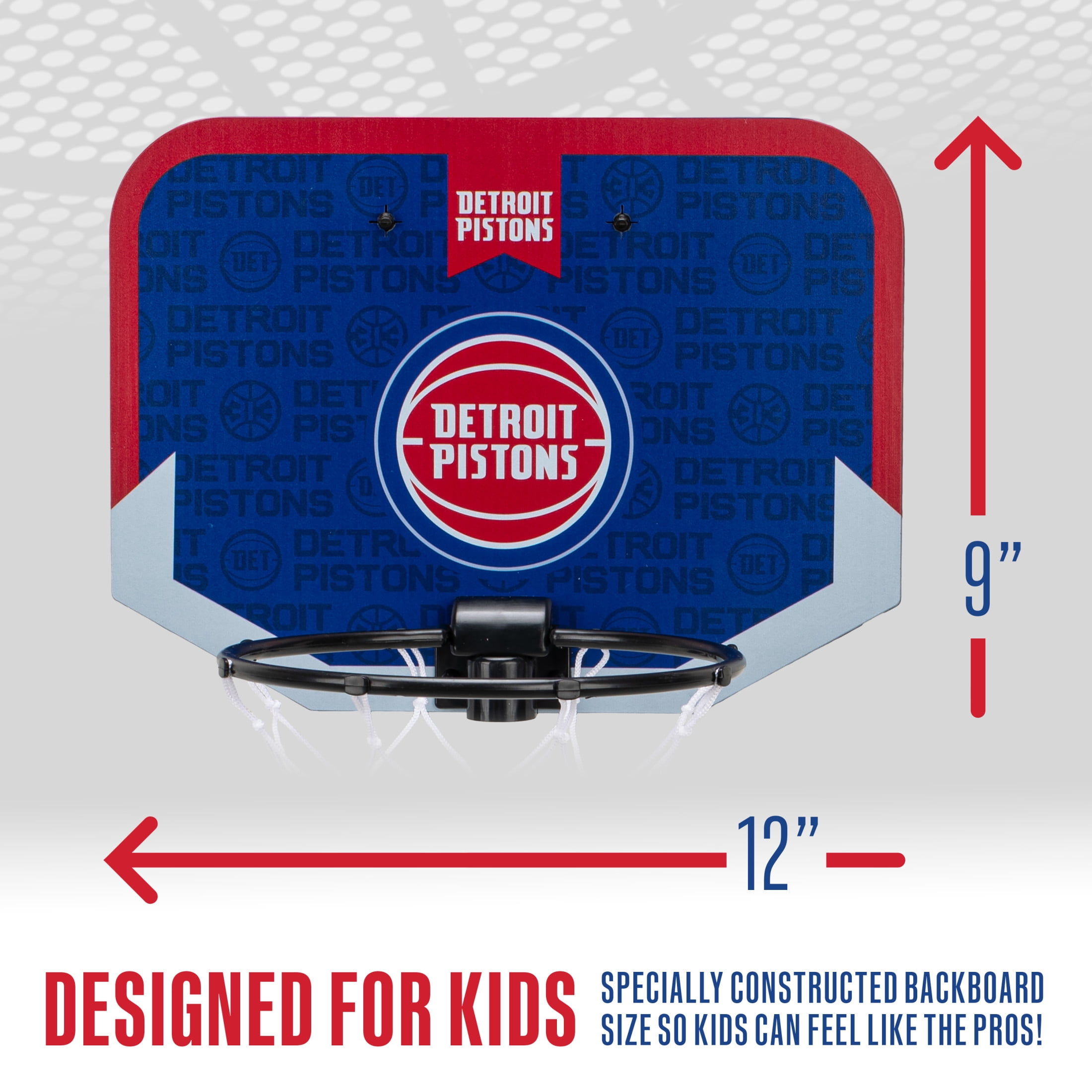 Franklin Sports NBA Detroit Pistons Mini Over the Door Basketball Hoop - Kids Indoor Mini Basketball Hoop with Basketball - NBA Fan Shop Mini Hoop for Bedroom + Office - Over the Door Mini Hoop Set
