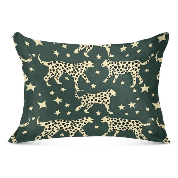 Plush Pillow Cases Standard Size Ultra Soft Warm Pillowcases with Zipper Leopard and Stars 20"x26"