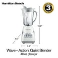 thumbnail image 6 of Hamilton Beach Quiet Glass Jar Blender, 48 oz. Jar, Stainless Steel Blade, High Speed, Great for Shakes and Smoothies, Ice Crusher, 12 Functions, White, 6 of 8