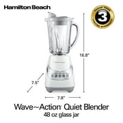 Hamilton Beach Quiet Glass Jar Blender, 48 oz. Jar, Stainless Steel Blade, High Speed, Great for Shakes and Smoothies, Ice Crusher, 12 Functions, White