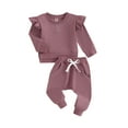 thumbnail image 2 of Elippeo Toddler Girls Fall Outfits 6M 12M 18M 24M 3Y Cross Pattern Crew Neck Side Slit Long Sleeve Sweatshirts Elastic Waist Pants 2Pcs Fall Clothes Set, 2 of 10