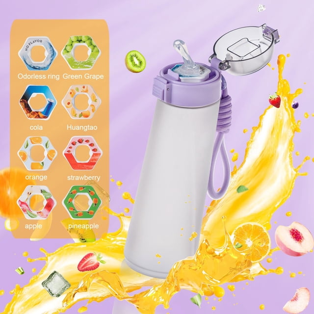 Botella de perfume de 850 ml, juego de botella de agua actualizada con pajita para beber de 7 cápsulas, botella de agua para exteriores