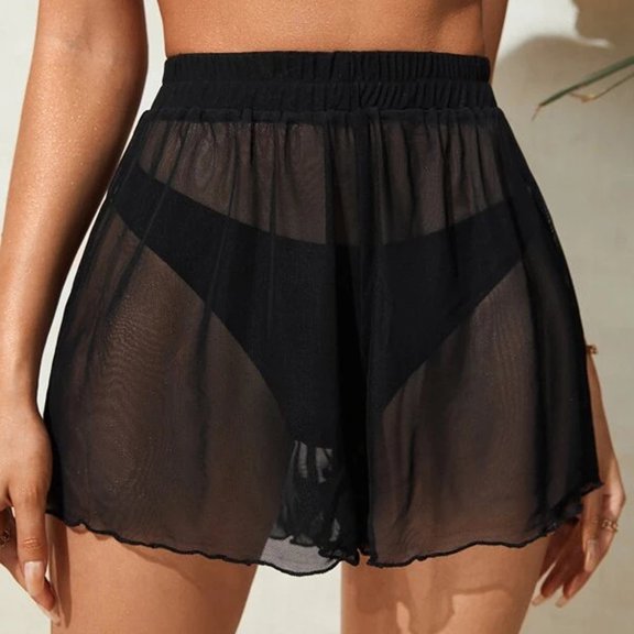 Conairie Swimsuit Cover Up Skirt For Women Loose Mesh Sheer Beach Wraps Summer Beach Swimwear Vacation Outfits Black L