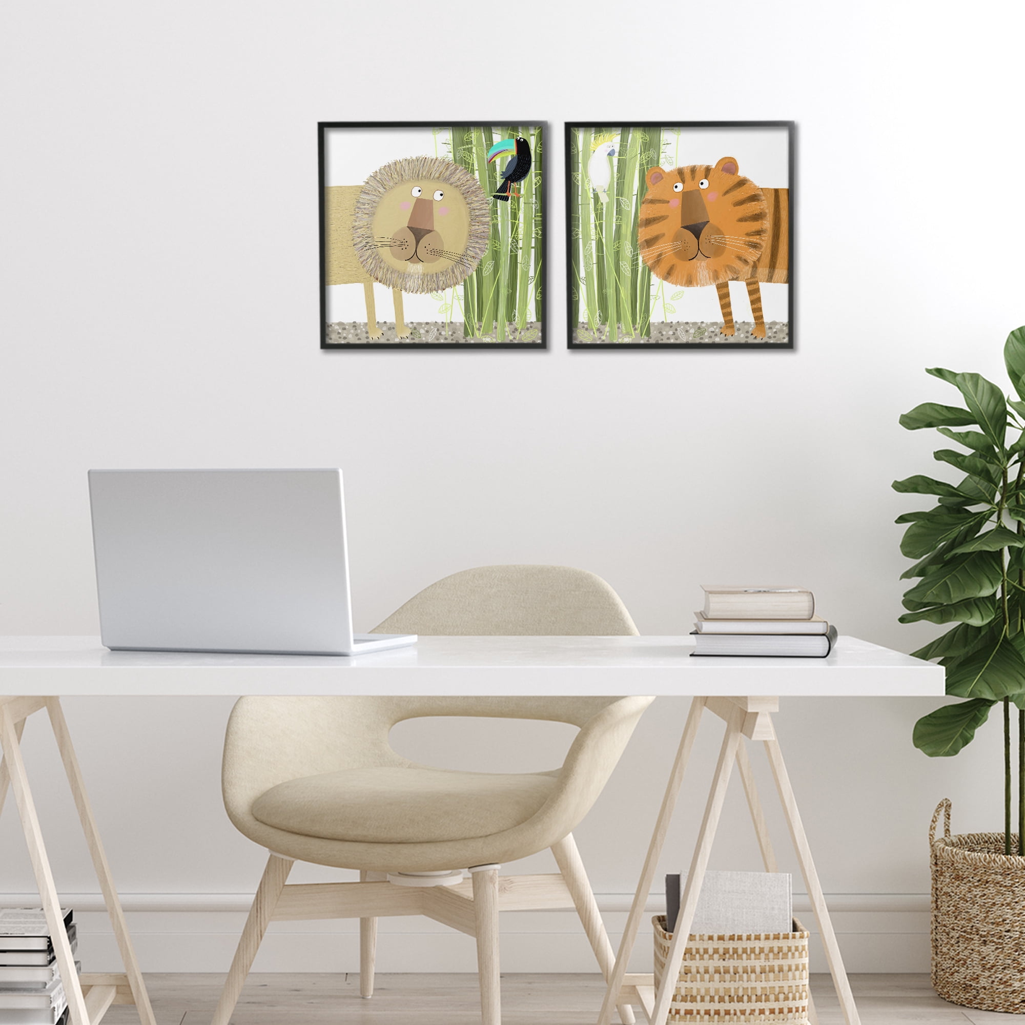 Stupell Industries Bamboo Trees & Animals 2 Piece Black Framed Giclee Art Set, design by Carla Daly