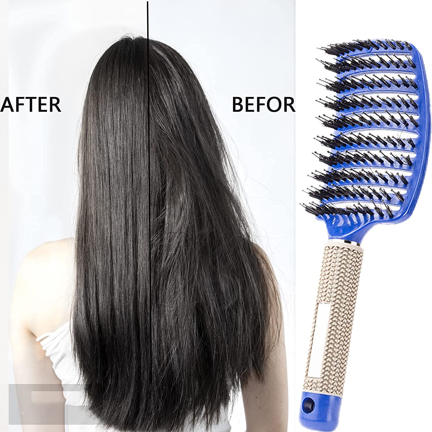Detangling Brush 2 Pack,Boar Bristles Hair Brush without Pain Adds Shine and Makes Hair Smooth,Fast Drying Styling Massage Hairbru