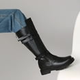 thumbnail image 5 of XUNKUSGA Mens Motorcycle Leather Boots Fashion Round Toe Side Buckle Strap Low Heel Knee High Boots Vintage Engineer Biker Boots for Men with Back Zipper,6.5, 5 of 9