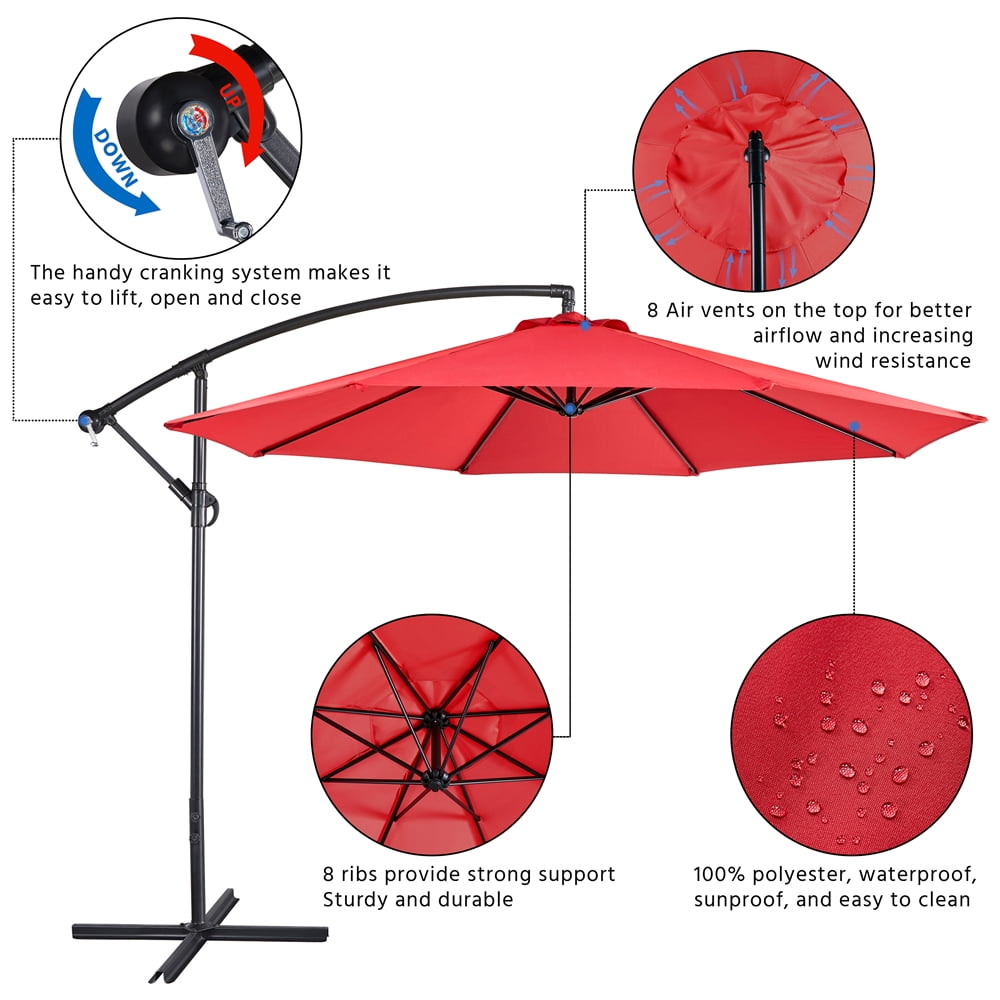 Alden Design 10 Foot Offset Cantilever Patio Umbrella with Crank, Red