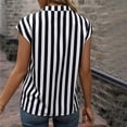 thumbnail image 5 of Striped Shirts for Women Cap Short Sleeve V Neck Business Casual Tops Loose Fit Dressy Summer Blouses (XL, Black), 5 of 7