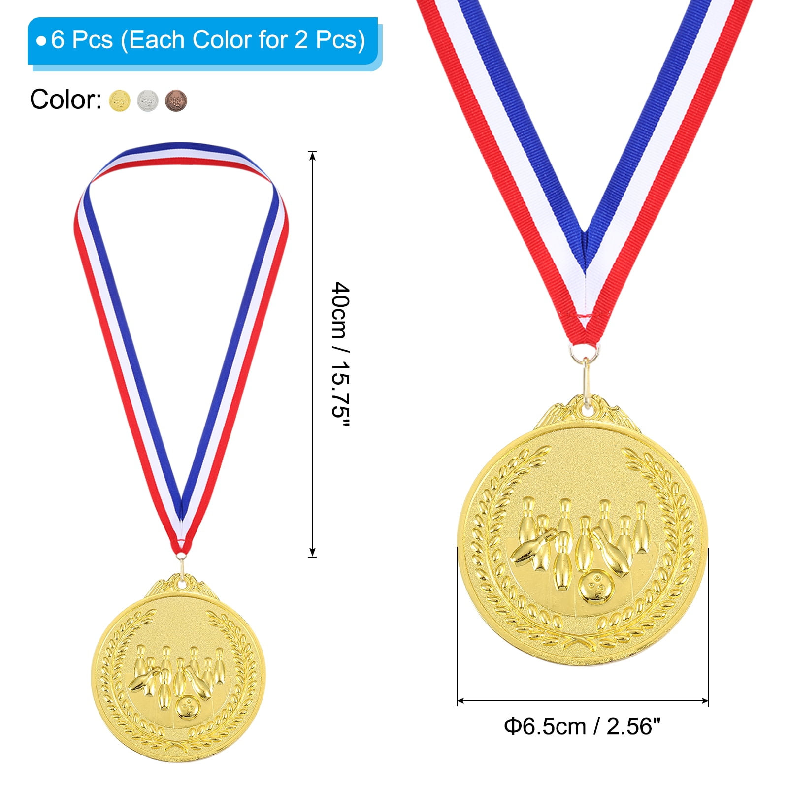 Uxcell 2.6" Gold Silver Copper Bowling Medals, 6Pcs Bowling Award Medals