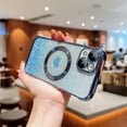 thumbnail image 3 of Compatible with iPhone 14 Plus Magnetic Glitter Bling Case, Luxury Love Heart Pattern Plating Case, Compatible with MagSafe for Women Girls Shockproof Soft Rubber TPU Back Cover, Blue, 3 of 11