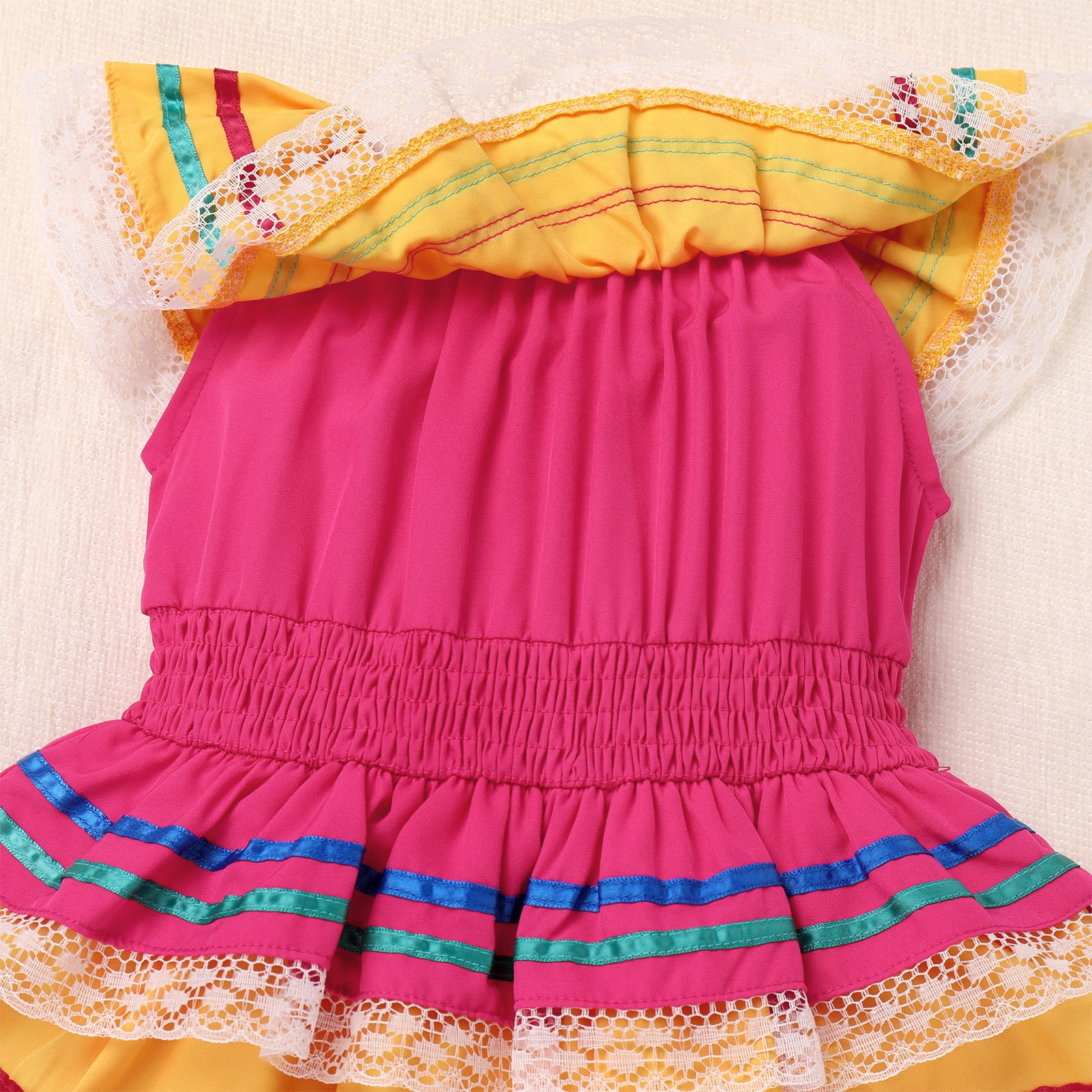 IBTOM CASTLE Baby Girls Mexican Fiesta 1st Birthday Outfit Romper Dress with Flower Headband Summer Cake Smash Photo Shoot 3-6 Months Yellow