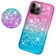 thumbnail image 3 of Compatible for Apple iPhone 13 Pro Max Case, with Tempered Glass Screen Protector SOGA Diamond Liquid Quicksand Cover Cute Girl Women Phone Case - Pink / Teal, 3 of 5