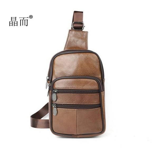 Genuine Leather Crossbody Shoulder Bag for Men Multifunctional Casual Chest Bag Fashion Design for Outdoor Sports Versatile Capacity Messenger Bags Male Wallet Phone Purse Husband Chest Pack