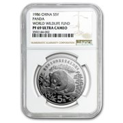 1986 China Silver Panda World Wildlife Fund 5 Yuan PF-69 NGC