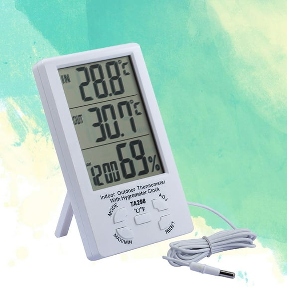 GOOHOCHY LCD Digital Solar Temperature Meter Humidity Thermometer Time Clock with Outdoor Temperature Sensor