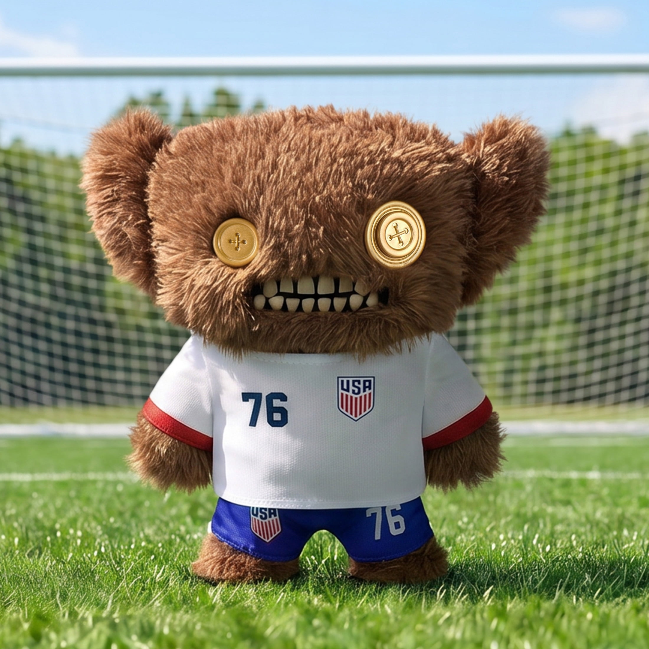 Fuggler US Soccer 9 Inch Plush Collectible Toy (Grumpy Grumps) by ZURU Featuring Funny Ugly Monster Design in Red, White, and Blue Soccer Outfit, Perfect for Fans, Collectors, and Gifting
