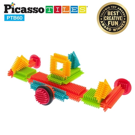 PicassoTiles PTB60 Bristle Shape Blocks 60-Piece Basic Building