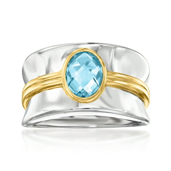 Ross-Simons 1.20 Carat Swiss Blue Topaz Ring in Sterling Silver and 18kt Gold Over Sterling, Women's, Adult