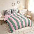 thumbnail image 2 of Manfei Classic Stripe Queen Bedding,Modern Geometric Bedding Comforter Set Queen, Green Pink, Pink Reversible 7pcs, 2 of 6