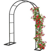 LONGRV Metal Arbors with Base , Windproof 7.5ft Black Garden Arch for Outdoor Wedding Party Garden Patio Path Climbing Plant Artificial Plant Balloon Decorate