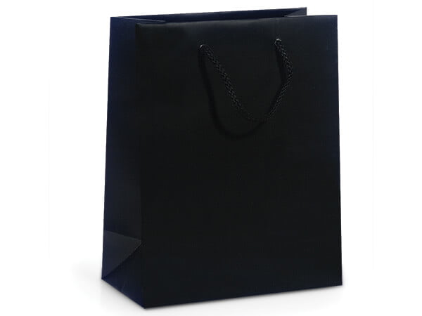 Pack Of 10, Solid Black Matte Cub Gift Bags 8 X 4 X 10 w/Cardboard Bottom  Inserts & Coordinating Cord Handles