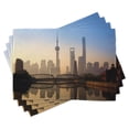 thumbnail image 1 of Ambesonne Scenery Place Mats Set of 4, Shanghai Morning View, Standard Size, Blue Brown, 1 of 6