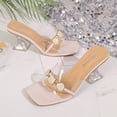 thumbnail image 6 of Gpaecead Women Transparent Crystal Heel Mules Square Open Toe Clear Strap Mid Heel Shoes Spring Summer Height Stylish Versatile,Beige, 6 of 8